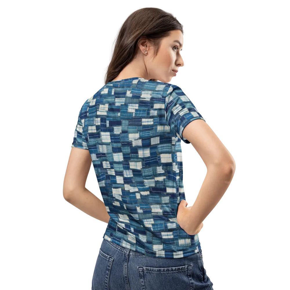 Indigo Patchwork on Women's Crew Neck T-Shirt — Back