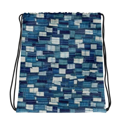 Indigo Patchwork on a Drawstring Bag
