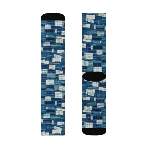 Indigo Patchwork on a Socks
