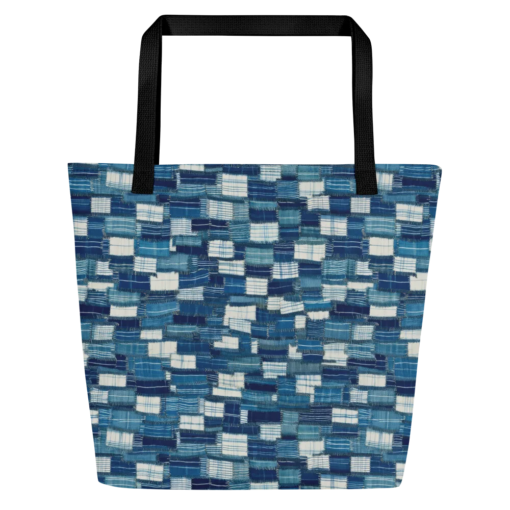Indigo Patchwork on Large Tote Bag W/ Pocket — Front