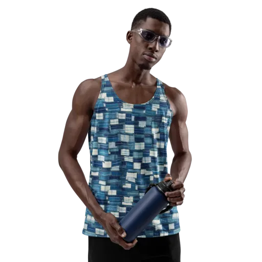 Indigo Patchwork on a Men's Tank Top