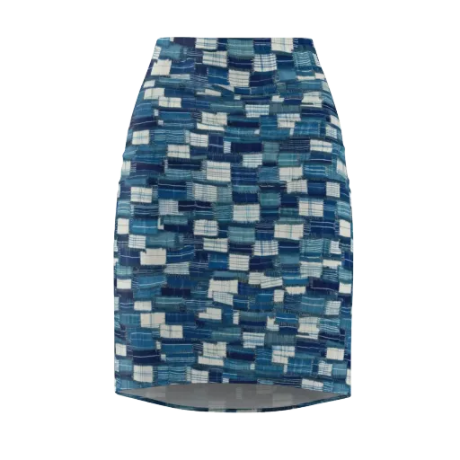 Indigo Patchwork on a Pencil Skirt