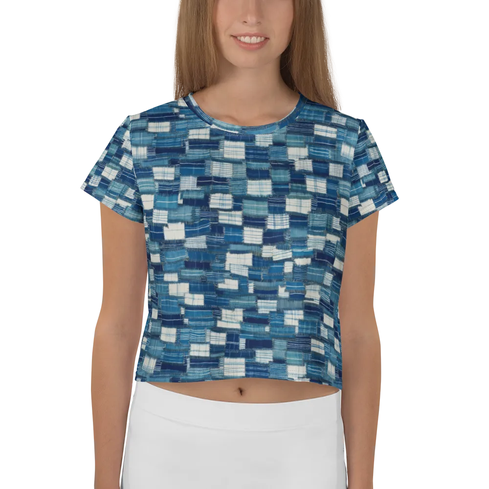 Indigo Patchwork on Crop Tee — Front