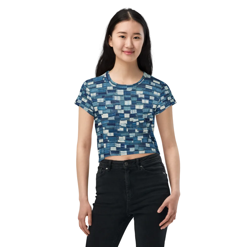 Indigo Patchwork on Crop Tee — Front