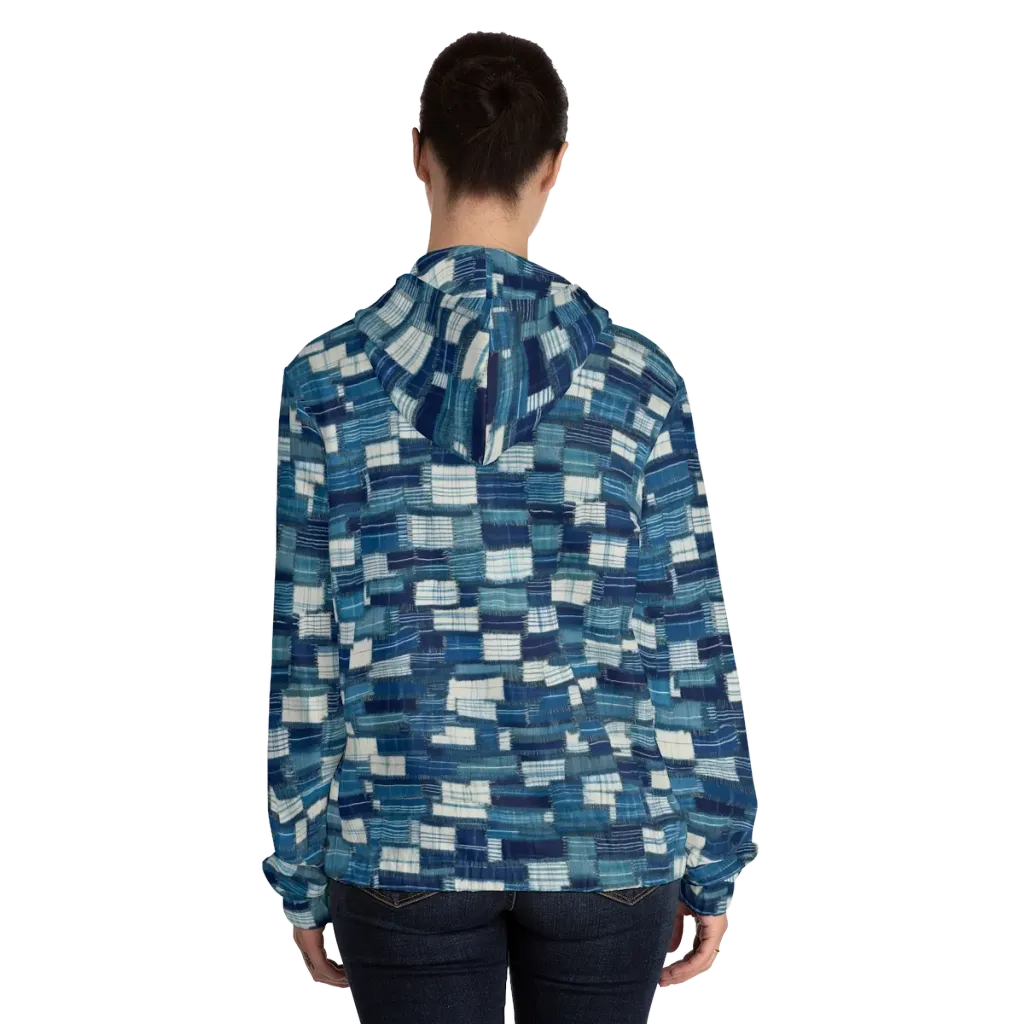 Indigo Patchwork on Women's Full-Zip Hoodie — Back On Person