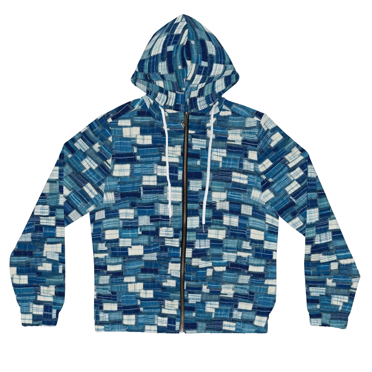 Indigo Patchwork on Women's Full-Zip Hoodie — Front