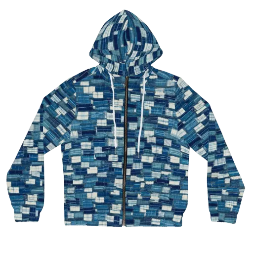 Indigo Patchwork on a Women's Full-Zip Hoodie