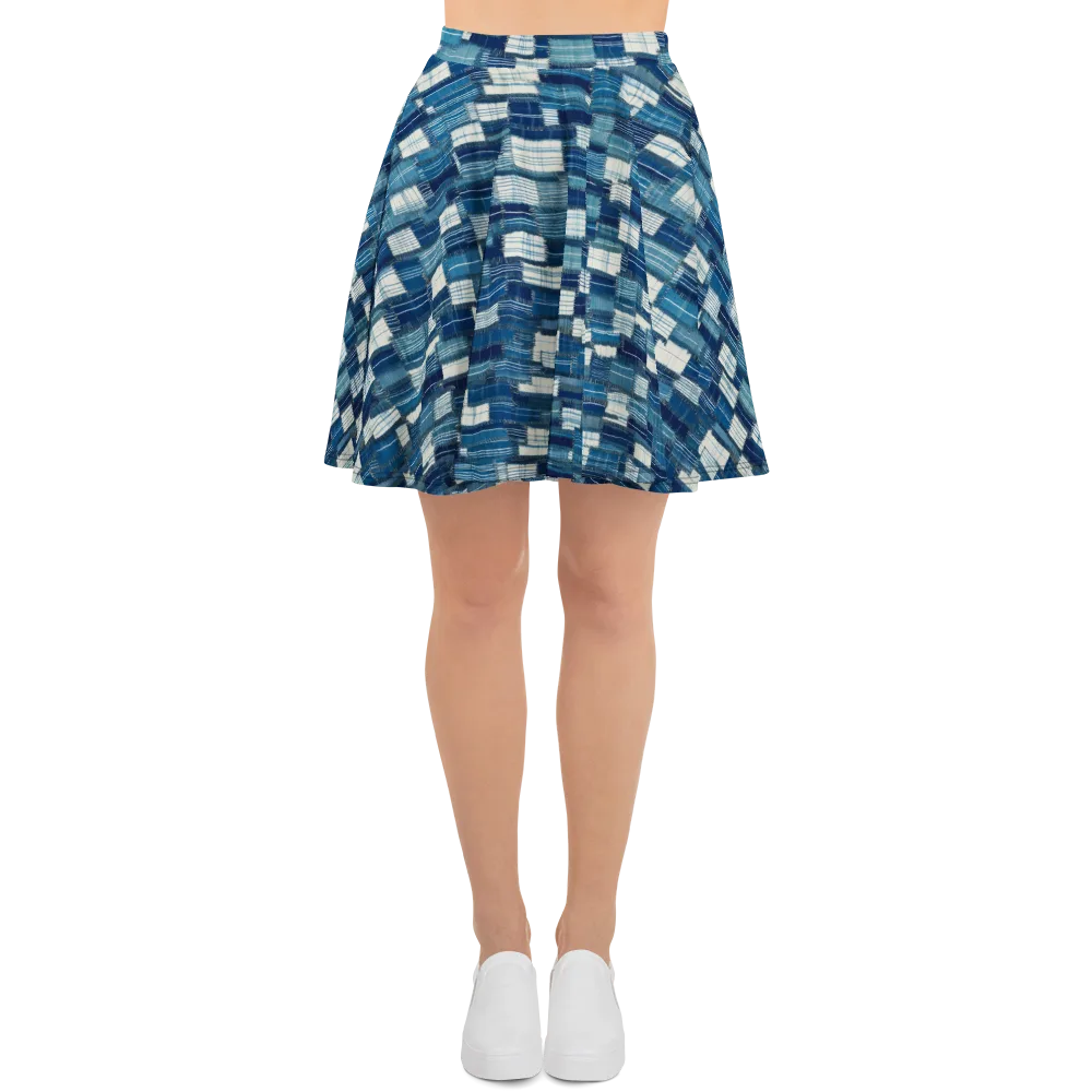 Indigo Patchwork on Skater Skirt — Front