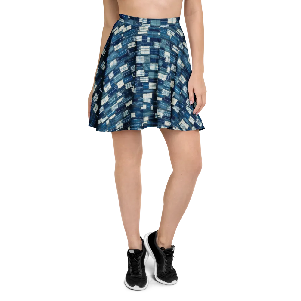 Indigo Patchwork on Skater Skirt — Front