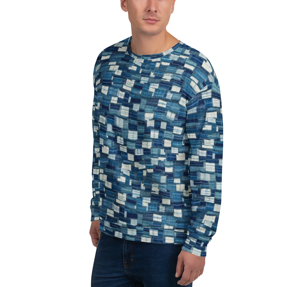 Indigo Patchwork on Sweatshirt — Left Front