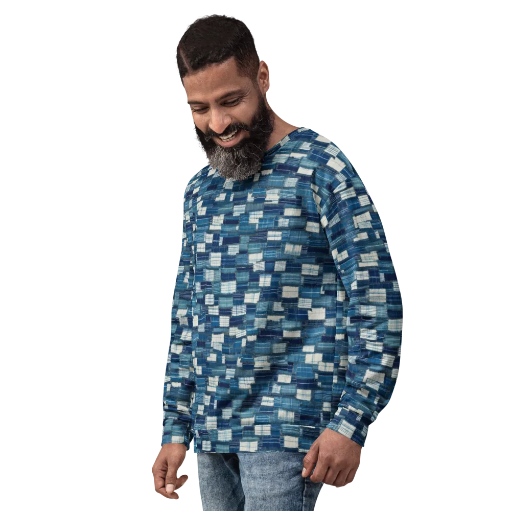 Indigo Patchwork on Sweatshirt — Left Front