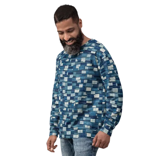 Indigo Patchwork on a Sweatshirt