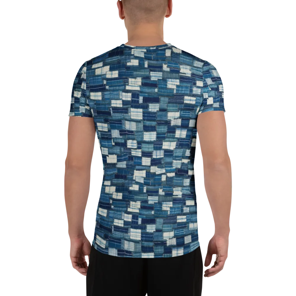 Indigo Patchwork on Men's Athletic T-Shirt — Back