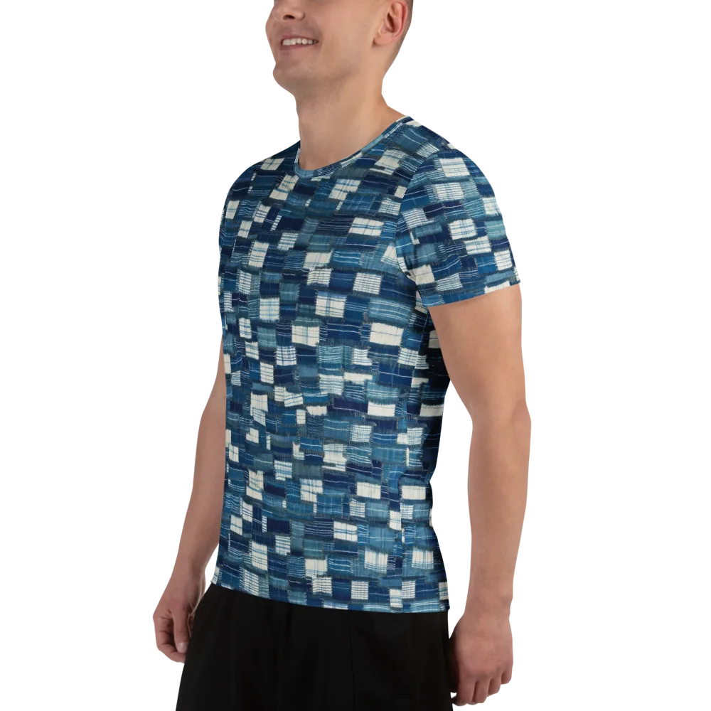 Indigo Patchwork on Men's Athletic T-Shirt — Left