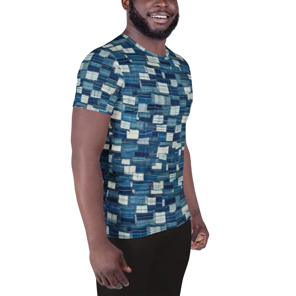 Indigo Patchwork on Men's Athletic T-Shirt — Right
