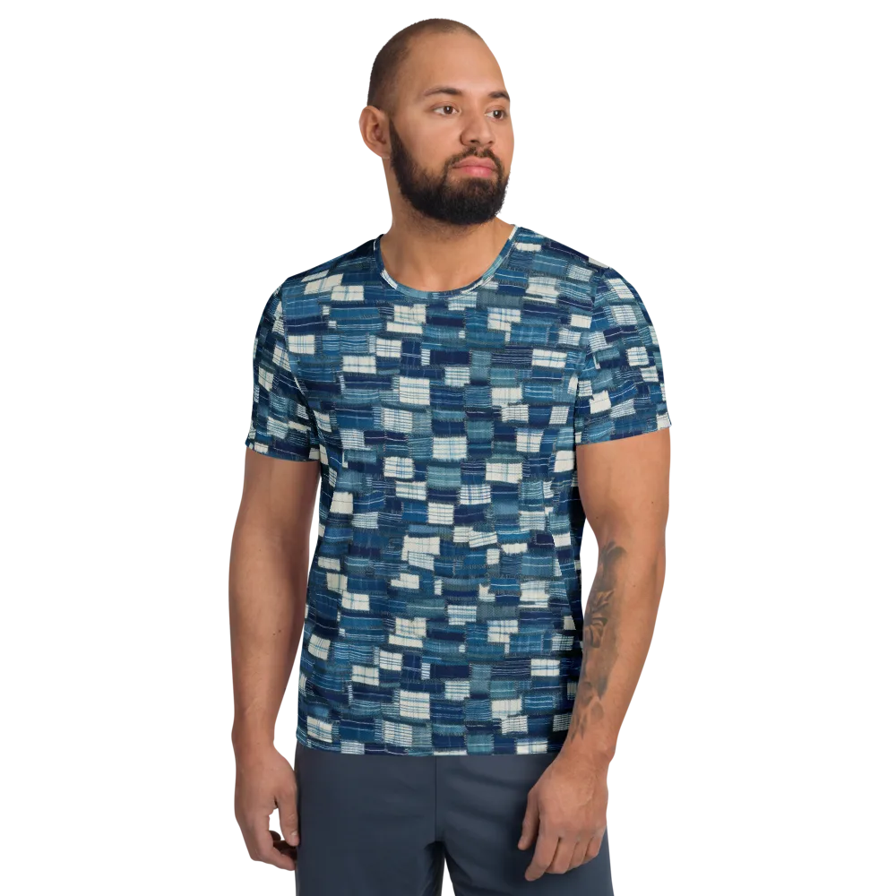 Indigo Patchwork on Men's Athletic T-Shirt — Front
