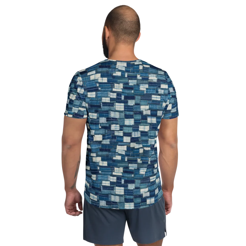 Indigo Patchwork on Men's Athletic T-Shirt — Back