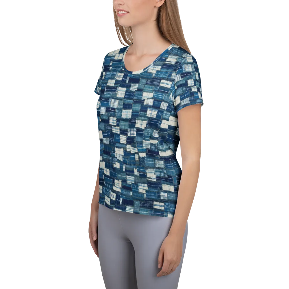 Indigo Patchwork on Women's Athletic T-Shirt — Left