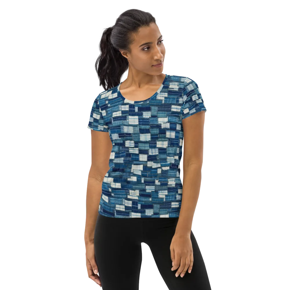Indigo Patchwork on Women's Athletic T-Shirt — Front