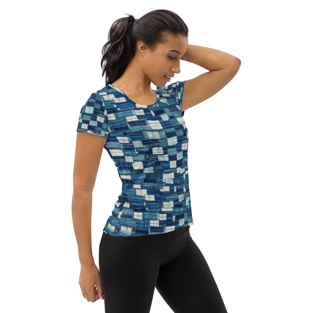 Indigo Patchwork on Women's Athletic T-Shirt — Right