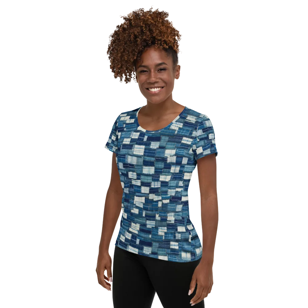 Indigo Patchwork on Women's Athletic T-Shirt — Left