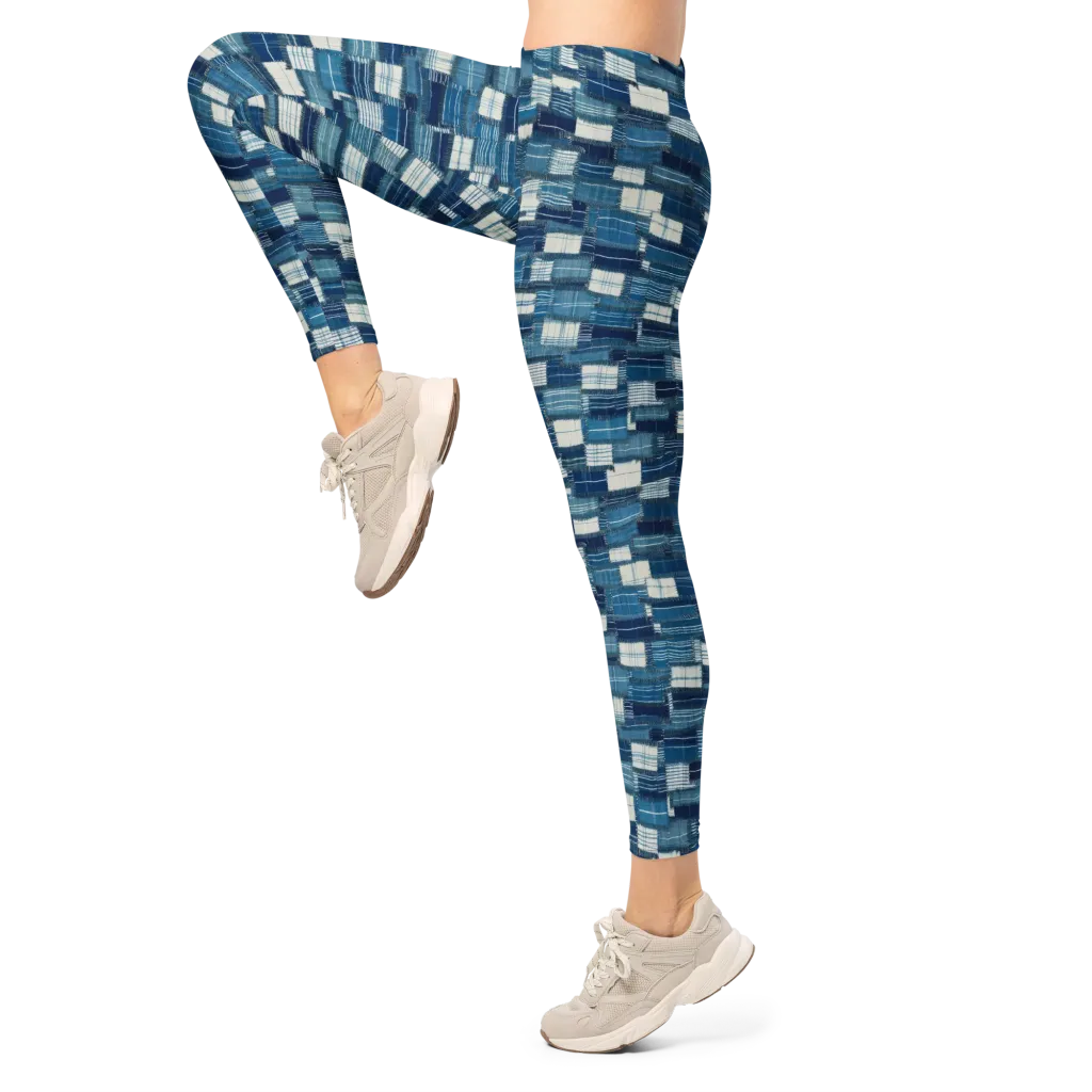 Indigo Patchwork on Leggings — Left