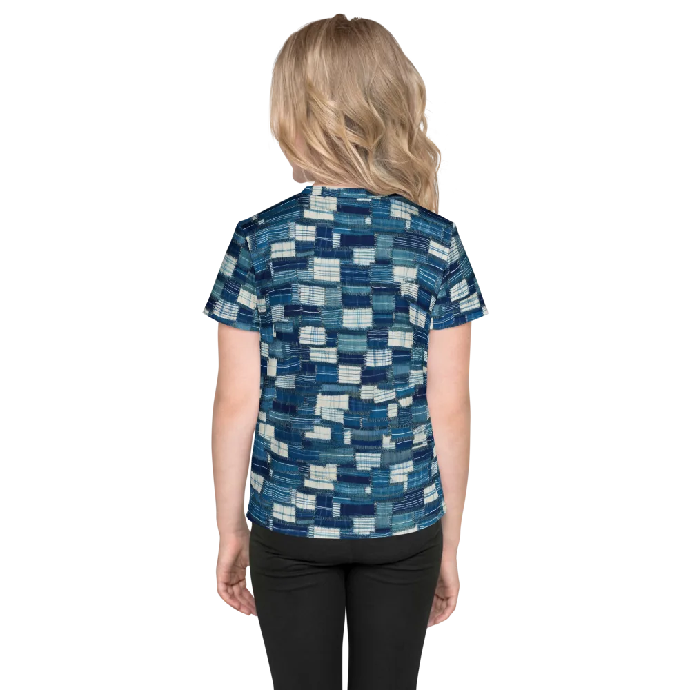 Indigo Patchwork on Kids Crew Neck T-Shirt — Back