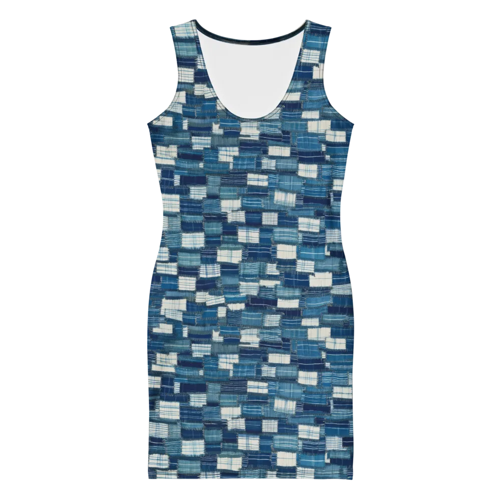 Indigo Patchwork on Bodycon Dress — Front