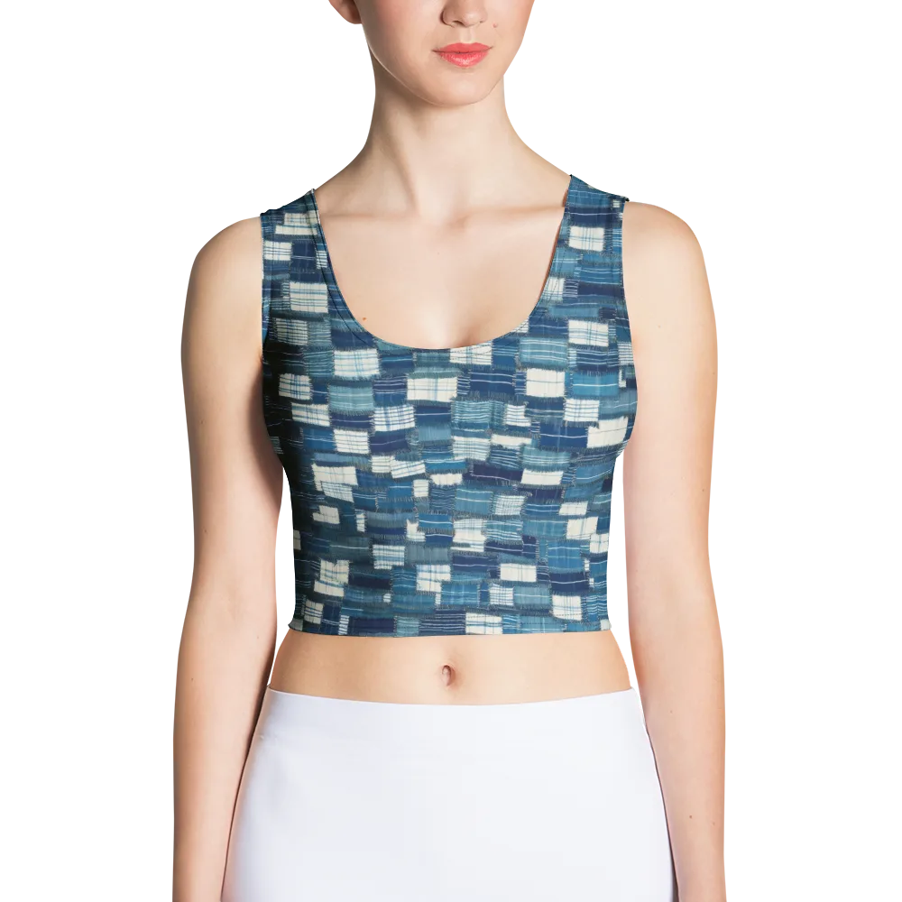 Indigo Patchwork on Crop Top — Front