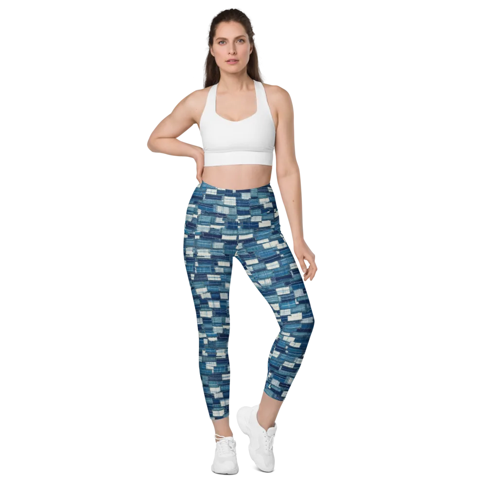 Indigo Patchwork on Leggings with Pockets — Front