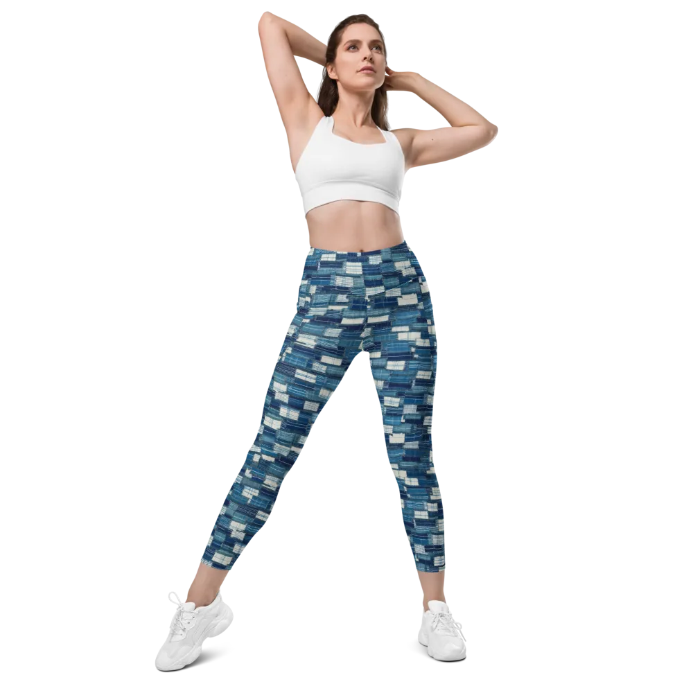 Indigo Patchwork on Leggings with Pockets — Front