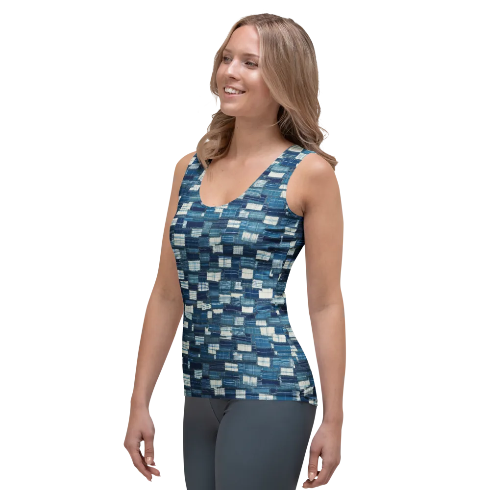 Indigo Patchwork on Women's Tank Top — Left Front