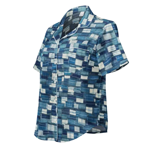 Indigo Patchwork on a Women's Short Sleeve Pajama Top