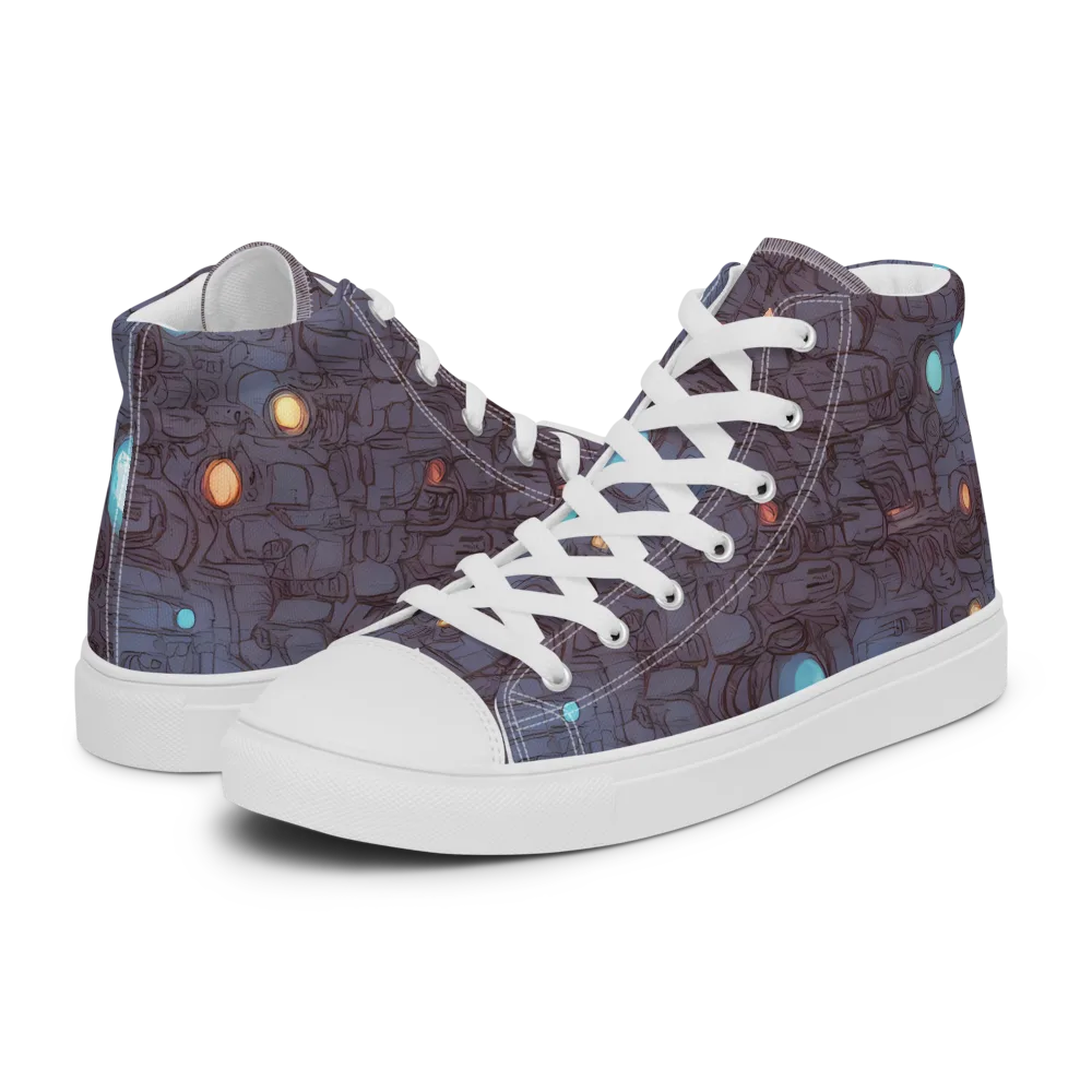 Violet Circuitry on Men's High Top Canvas Shoes — Left