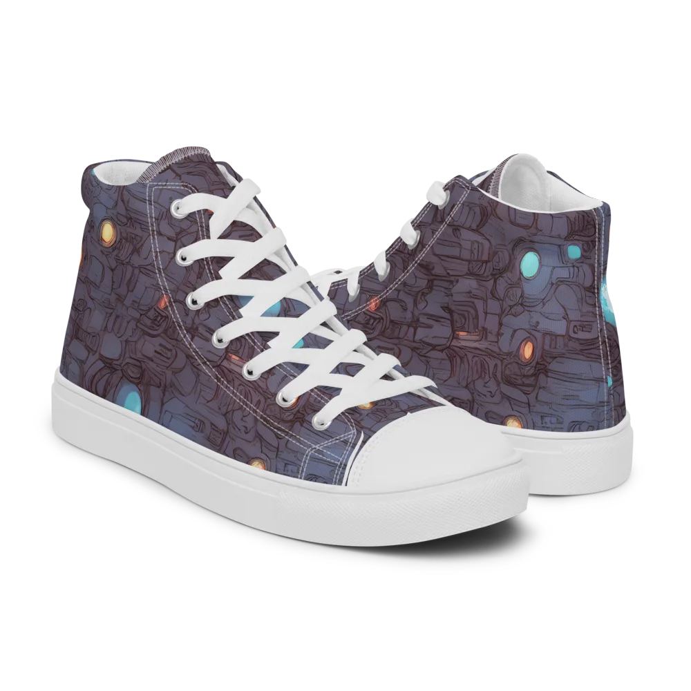 Violet Circuitry on Men's High Top Canvas Shoes — Right