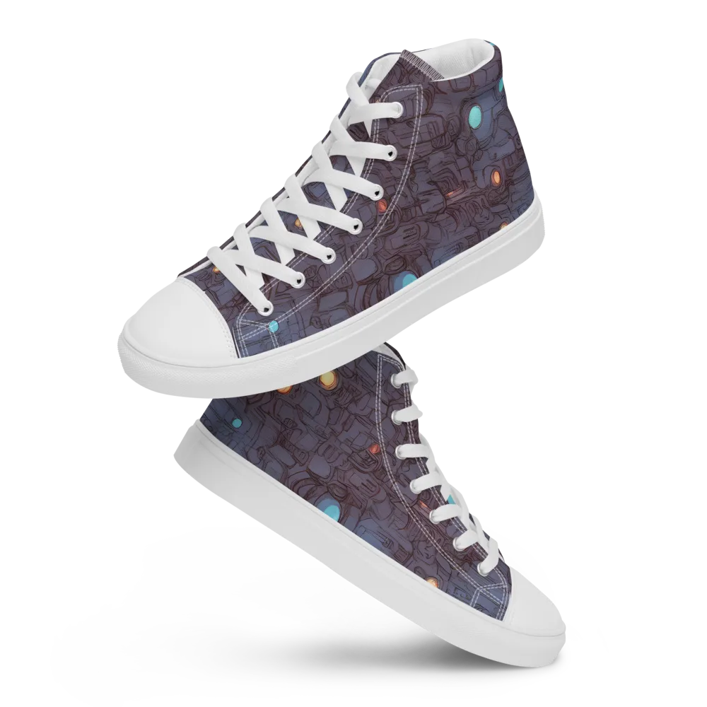 Violet Circuitry on Men's High Top Canvas Shoes — Front