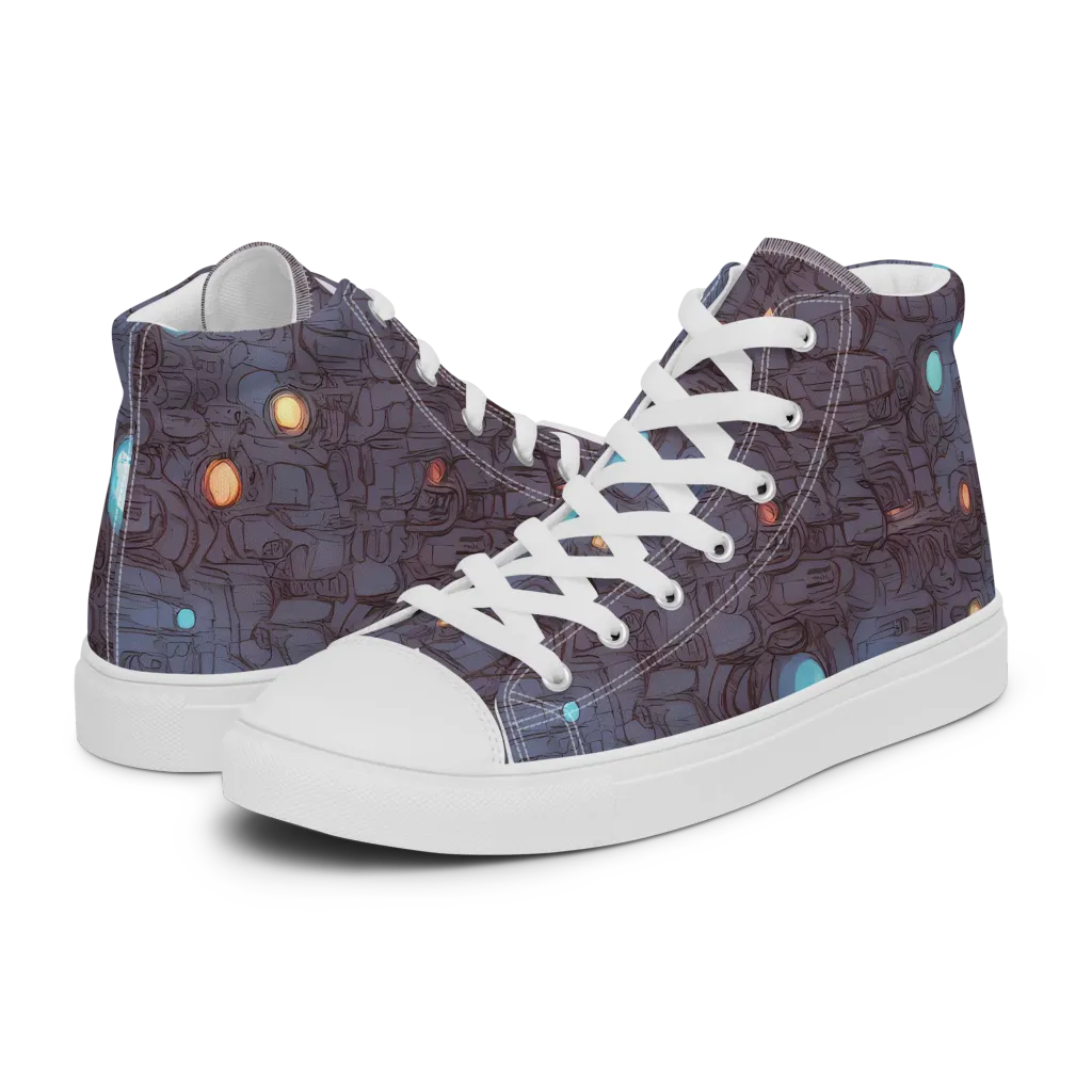 Violet Circuitry on Women's High Top Canvas Shoes — Left