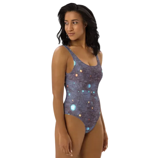 Violet Circuitry on a One-Piece Swimsuit