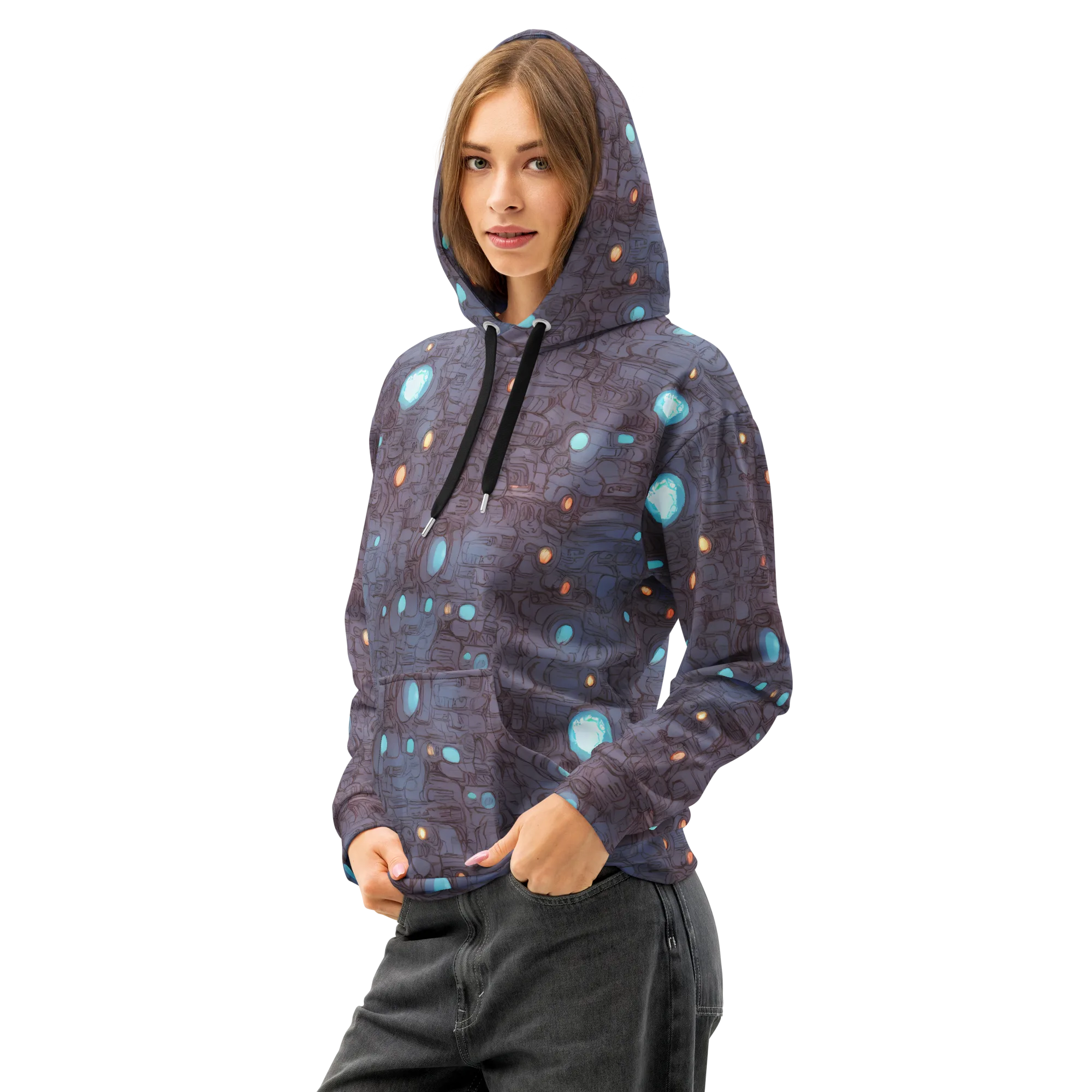 Violet Circuitry on Cotton Hoodie — Left Front
