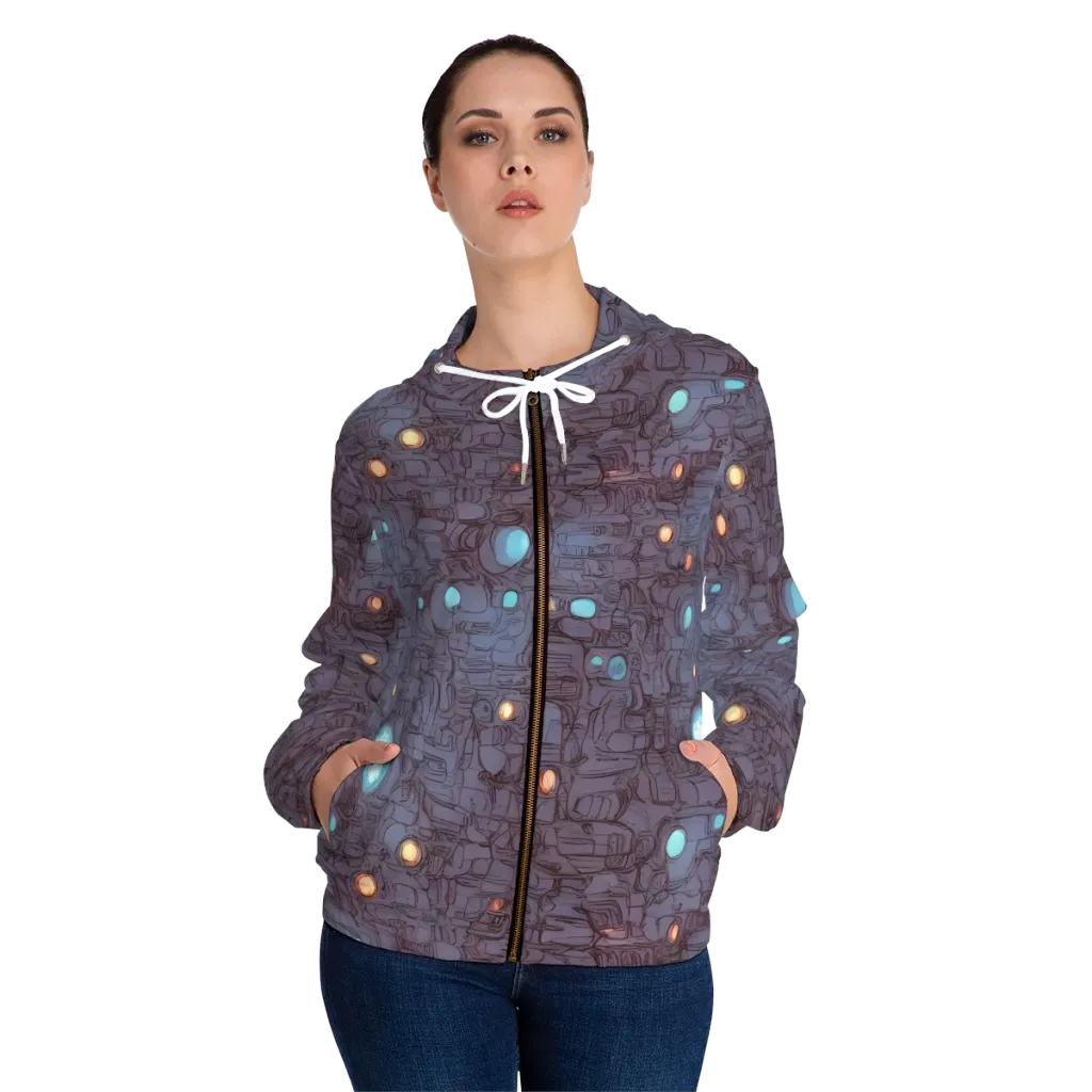 Violet Circuitry on Women's Full-Zip Hoodie — Front On Person