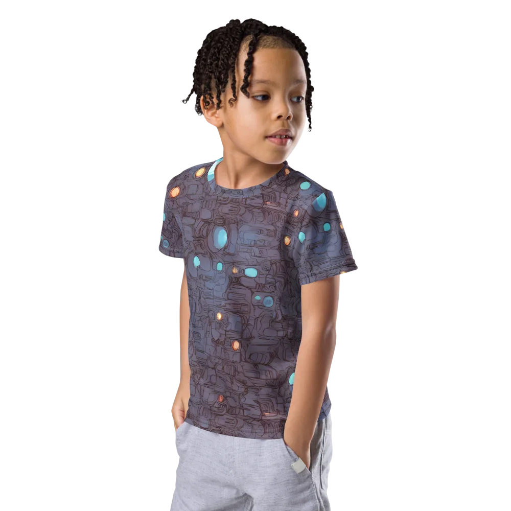 Violet Circuitry on Kids Crew Neck T-Shirt — Left Front
