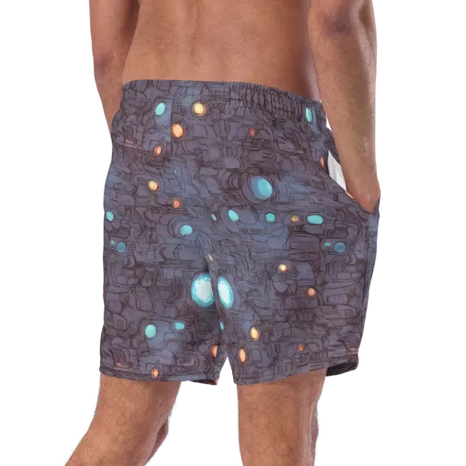 Violet Circuitry on a Swim Trunks