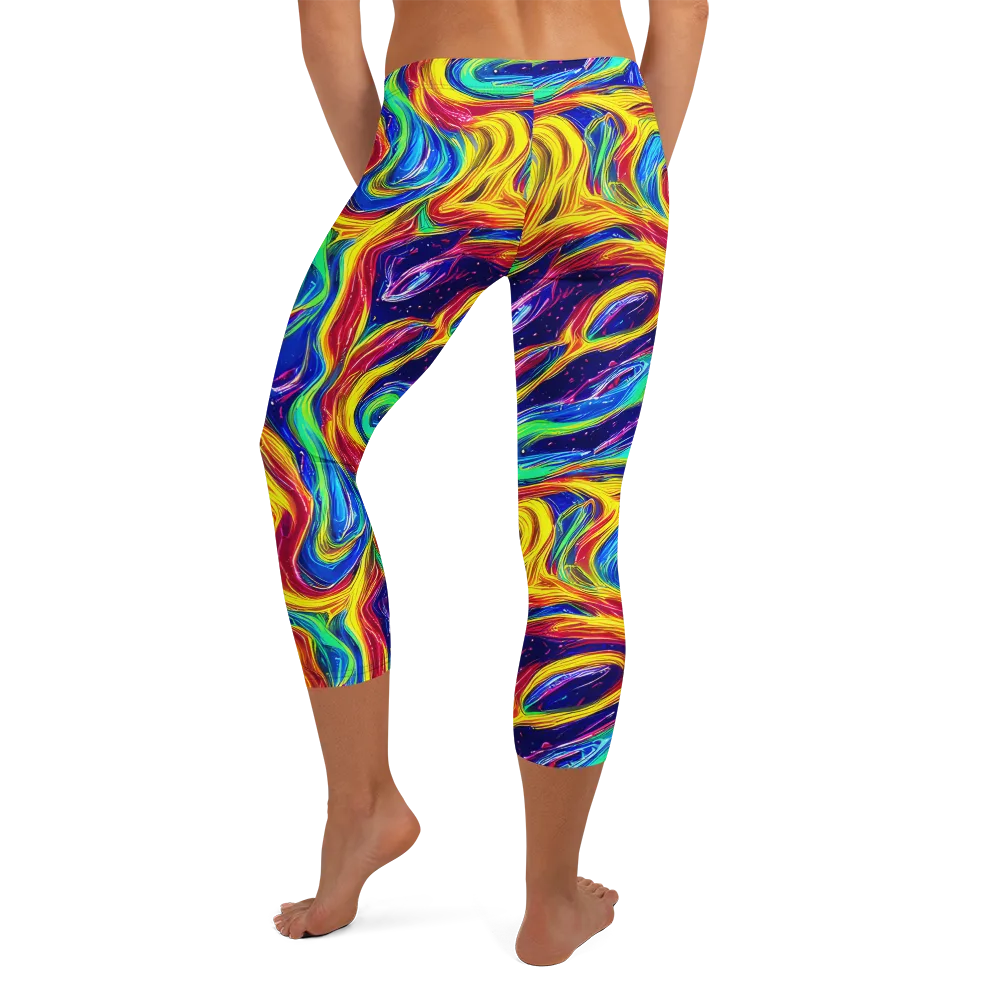 Lemon Comet Garden on Capri Leggings — Back