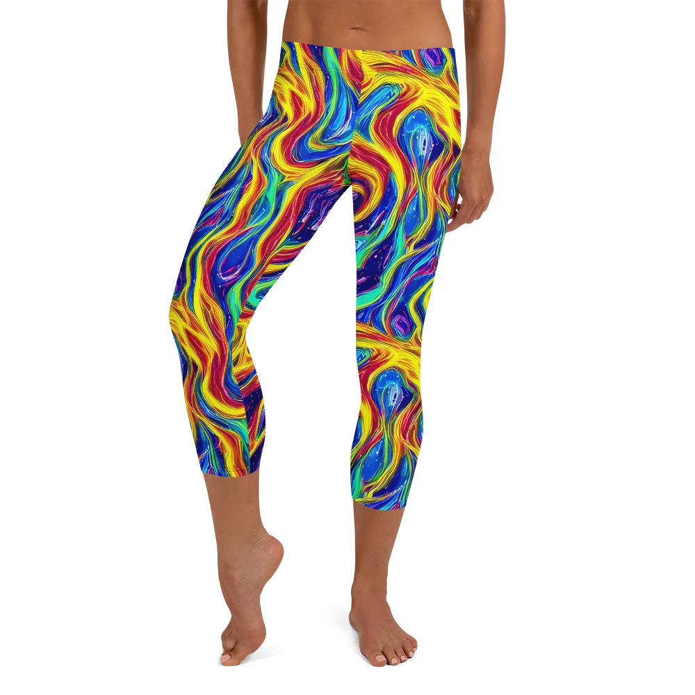 Lemon Comet Garden on Capri Leggings — Front