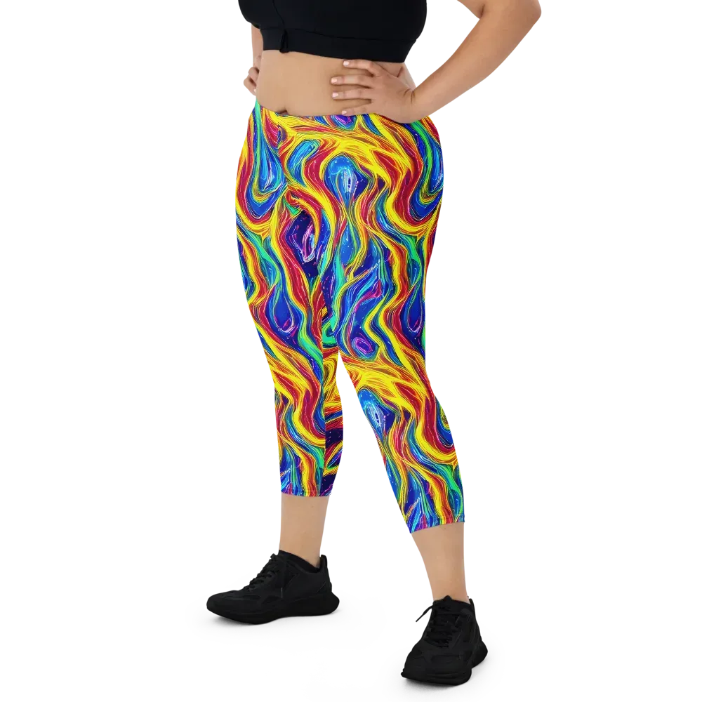 Lemon Comet Garden on Capri Leggings — Front