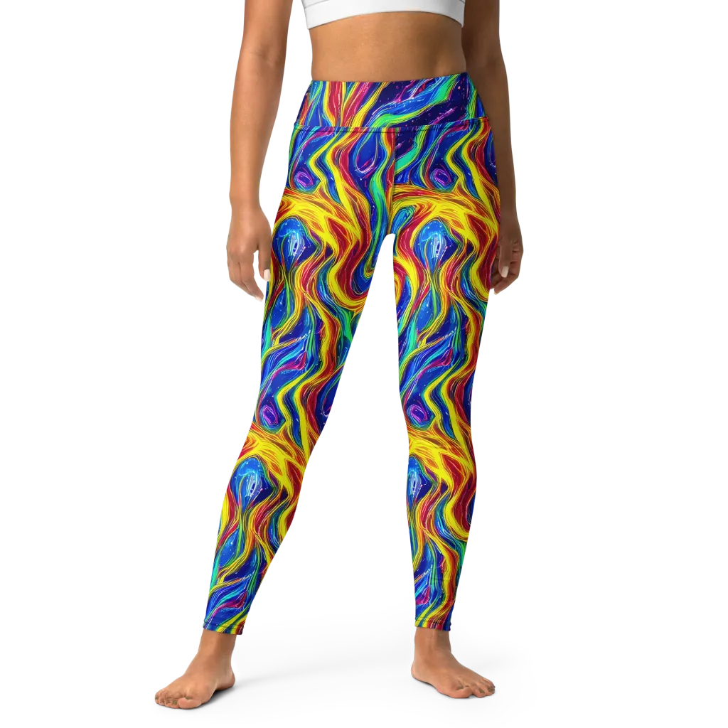 Lemon Comet Garden on Yoga Leggings — Front