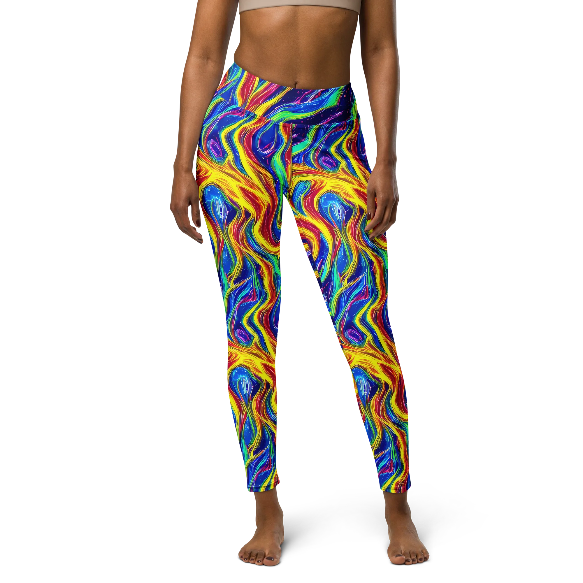 Lemon Comet Garden on Yoga Leggings — Front
