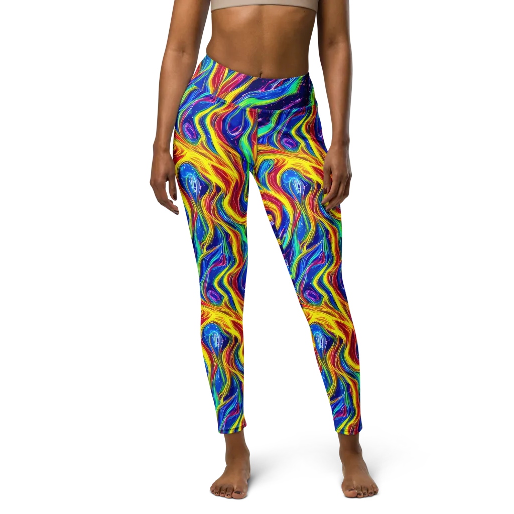 Lemon Comet Garden on Yoga Leggings — Front