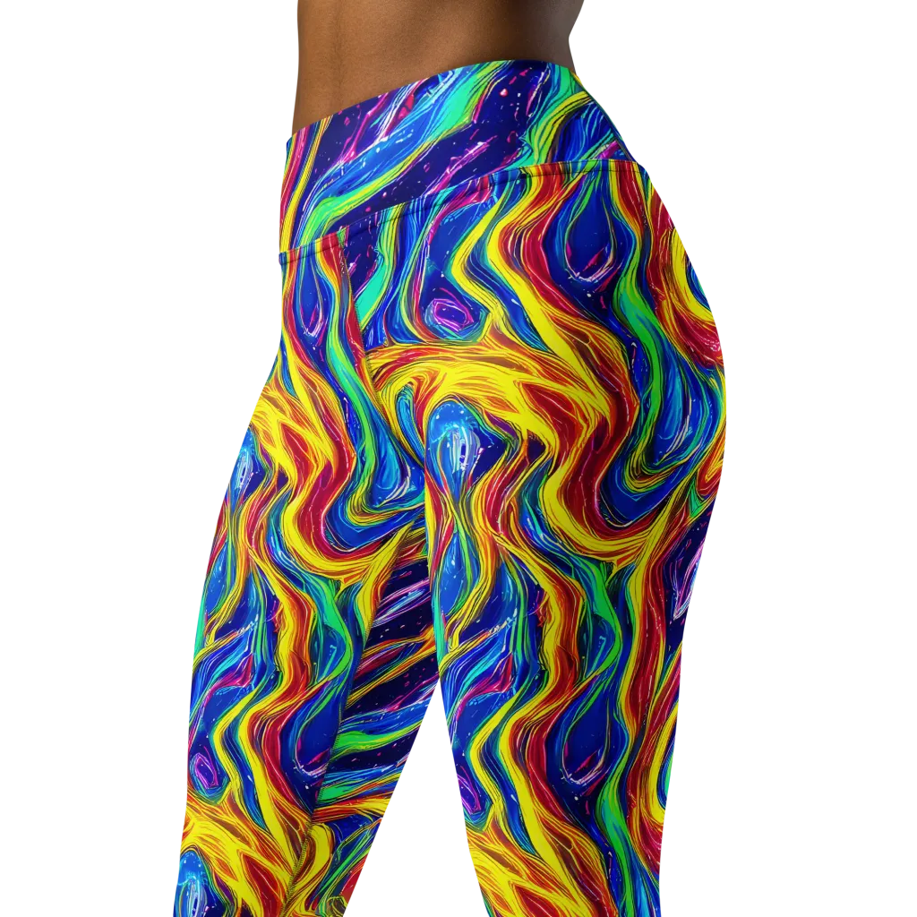 Lemon Comet Garden on Yoga Leggings — Left Front