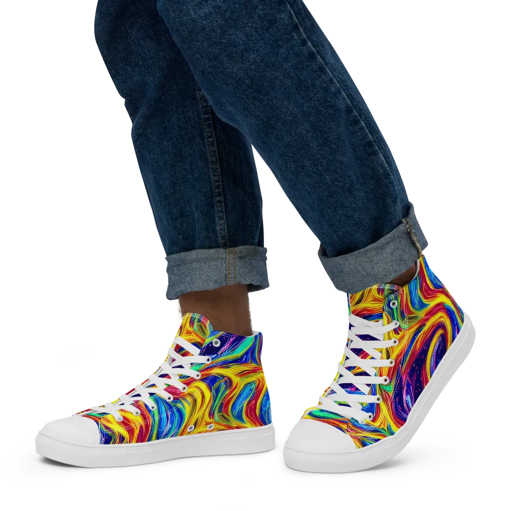 Lemon Comet Garden on Men's High Top Canvas Shoes — Left
